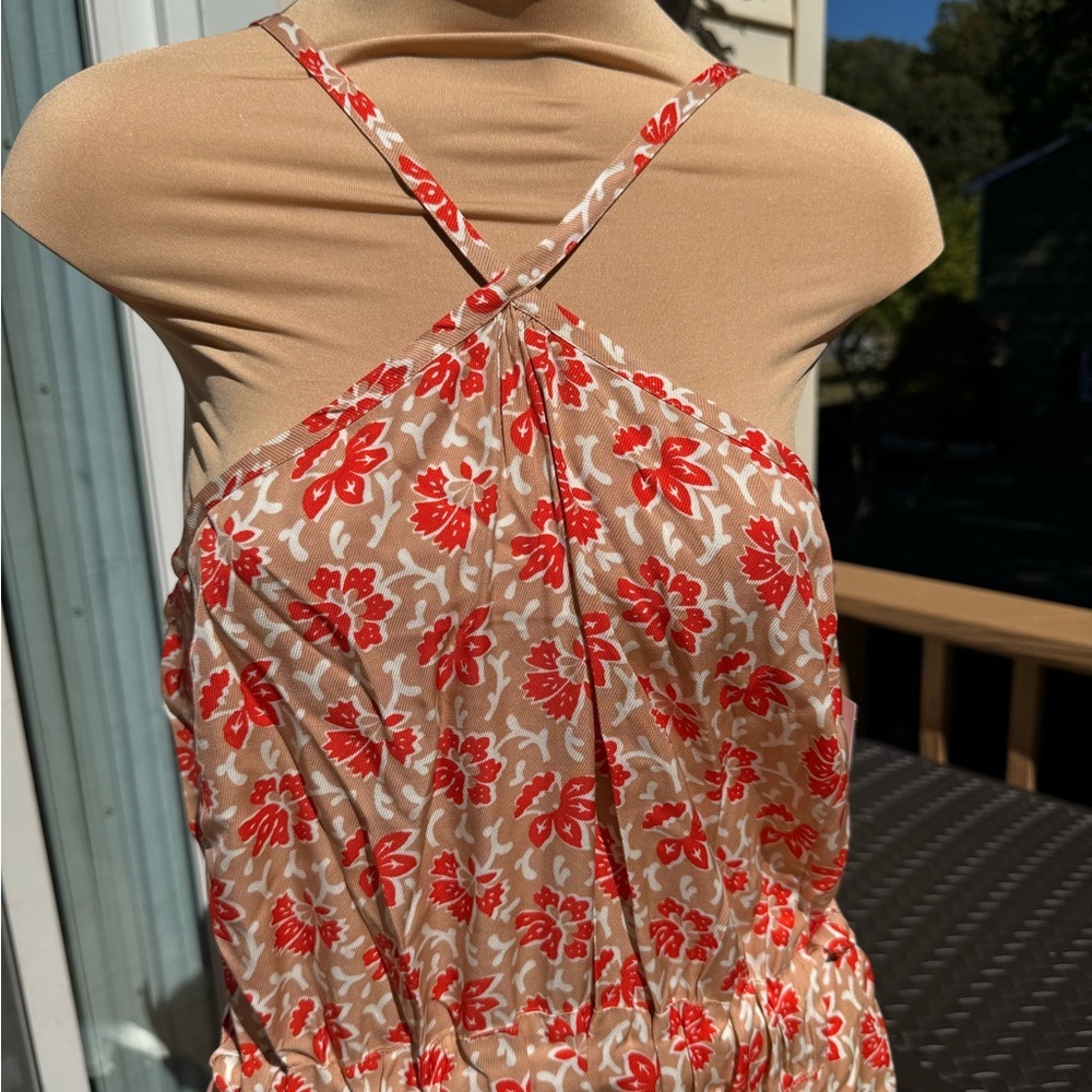 Joie Red Orange Floral Midi Summer Halter Dress size OX Plus Size MAYBE Large - Picture 4 of 13